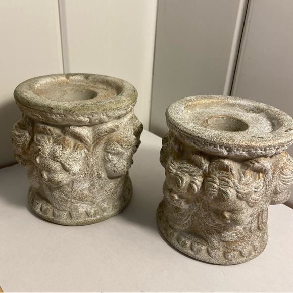 Vintage 3D Cherub face all around Candlestick Holder statue figurine 1980s 90s - Picture 3 of 13